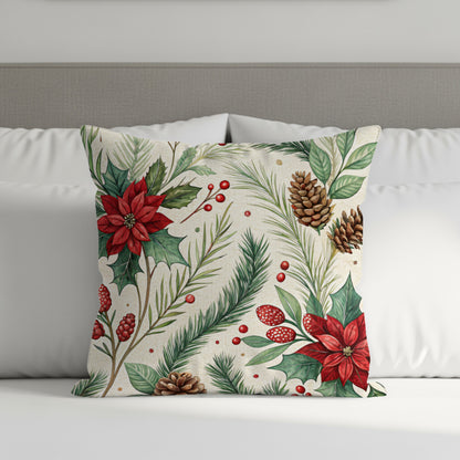 Festive Christmas Poinsettia Design Throw Pillow