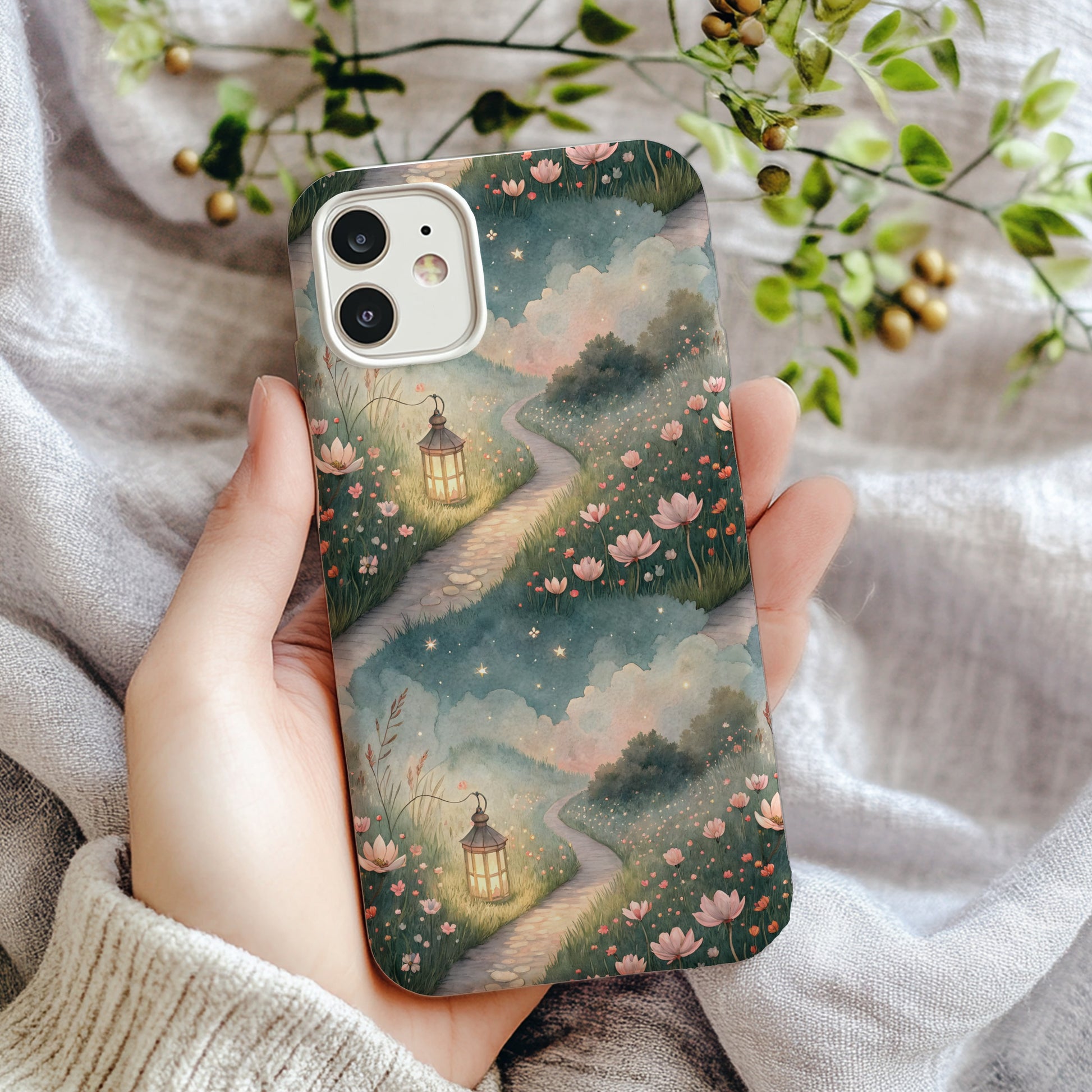 Floral Pathway Lamp Post Scenery with Custom Name Custom Phone Case - Walk Greener