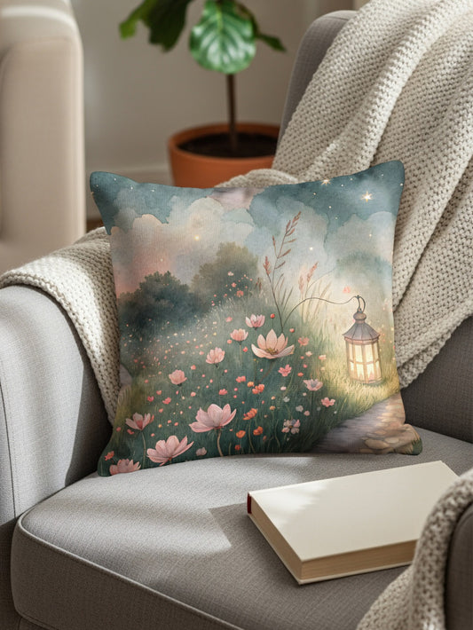 Watercolor Pathway Lantern And Flowers Artistic Design Pillows & Pillow Cases - Walk Greener