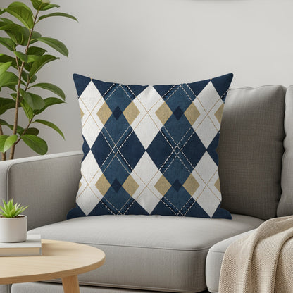 Blue and Beige Diamond Pattern Geometric Style Throw Pillows - Walk Greener
