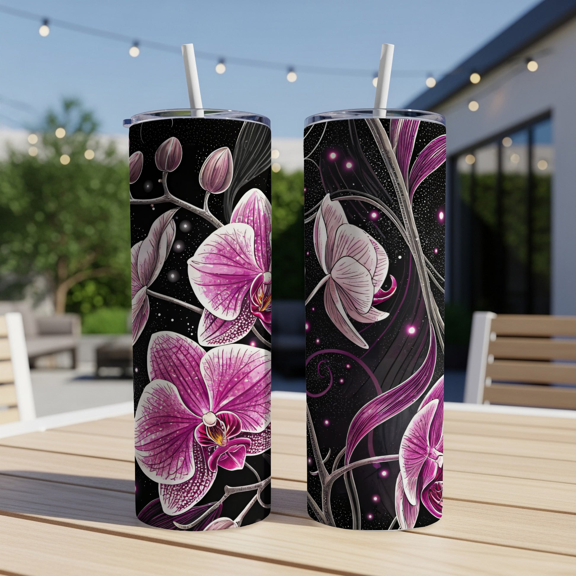 Pink Orchids and Sparkling Lights Elegant Design Tumblers - Walk Greener