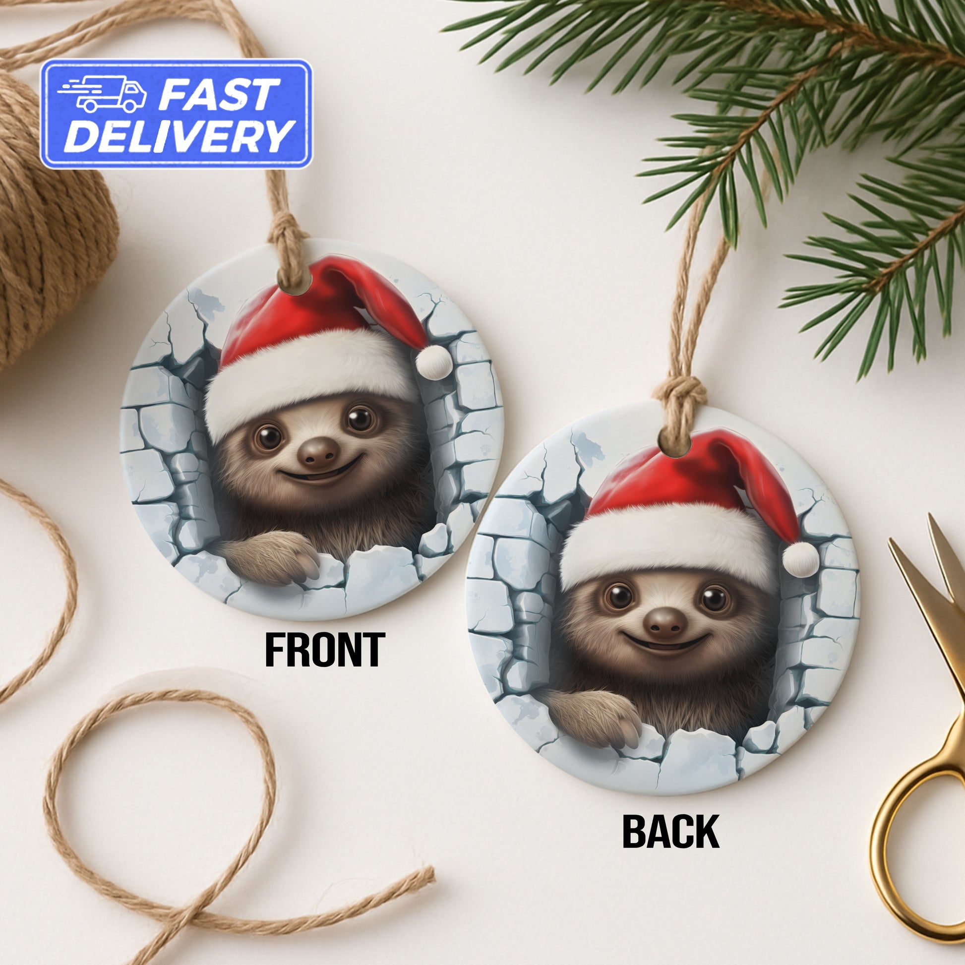 Cute Sloth In Santa Hat Fast Delivery Ornament product type