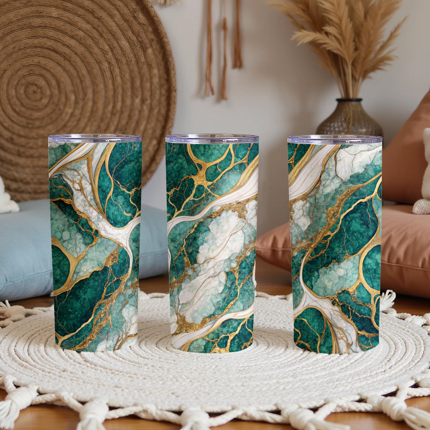Elegant Green and Gold Marble Texture Tumbler Cup