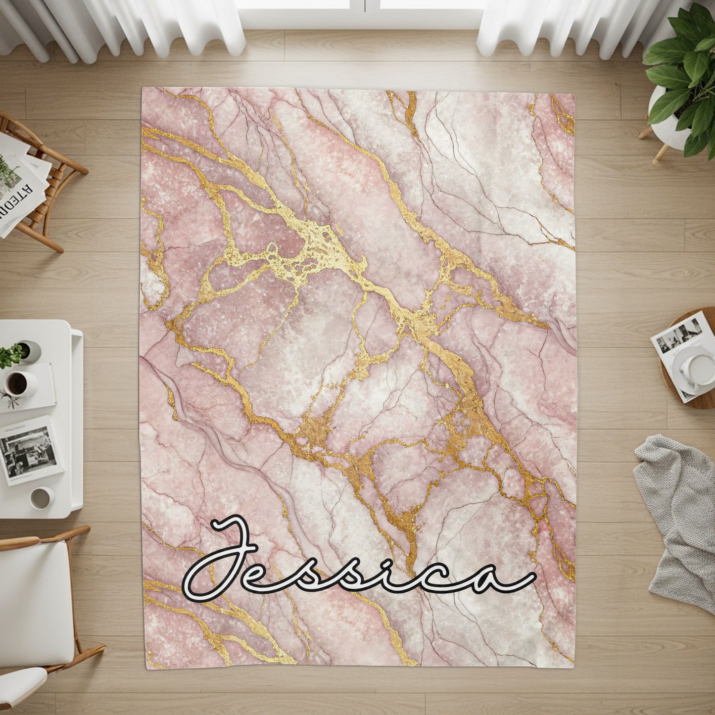 Pink Marble Personalized Style Custom Name Blanket - Walk Greener