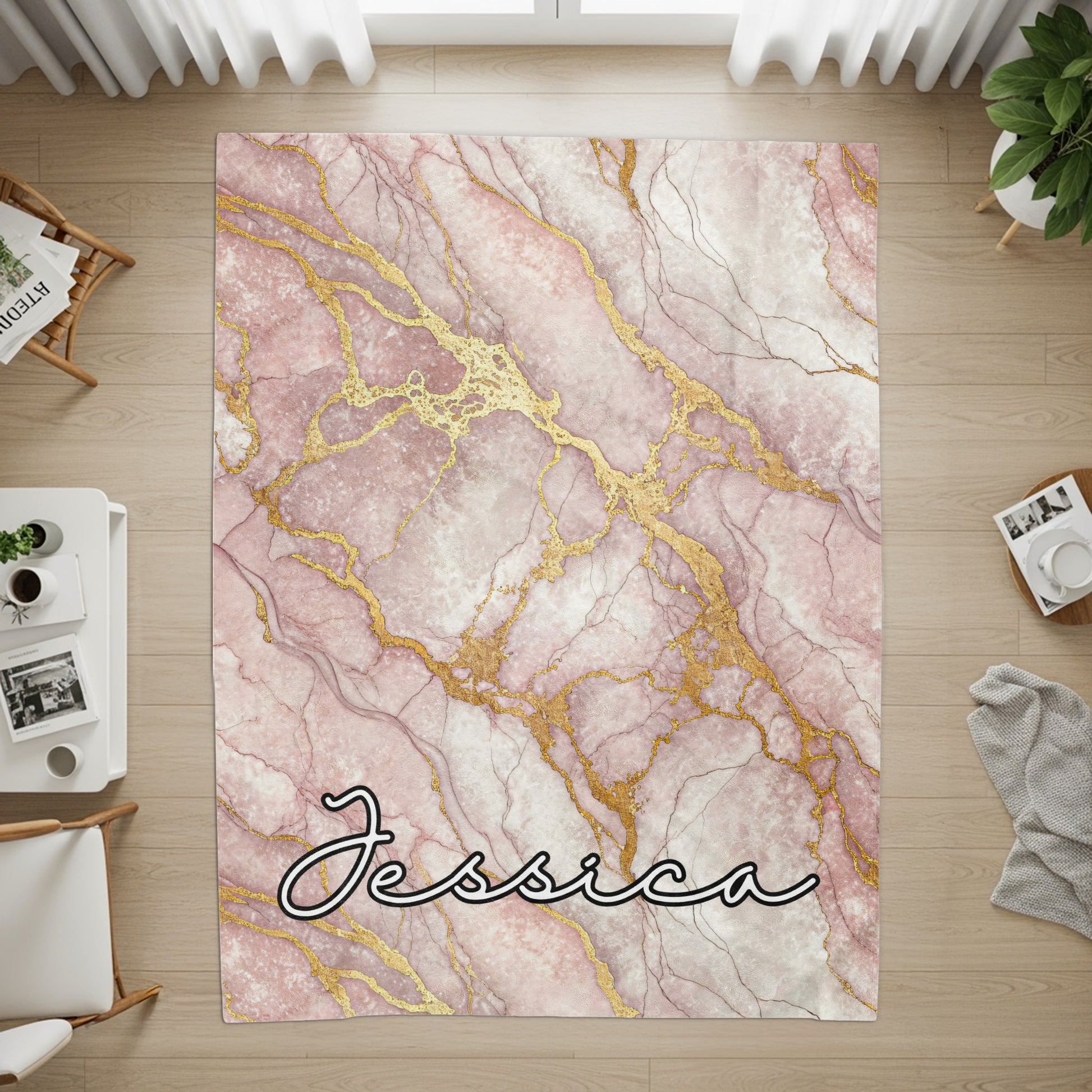 Pink Marble Personalized Style Custom Name Blanket - Walk Greener