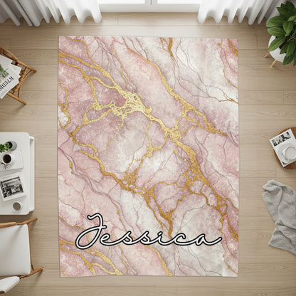 Pink Marble Personalized Style Custom Name Blanket - Walk Greener