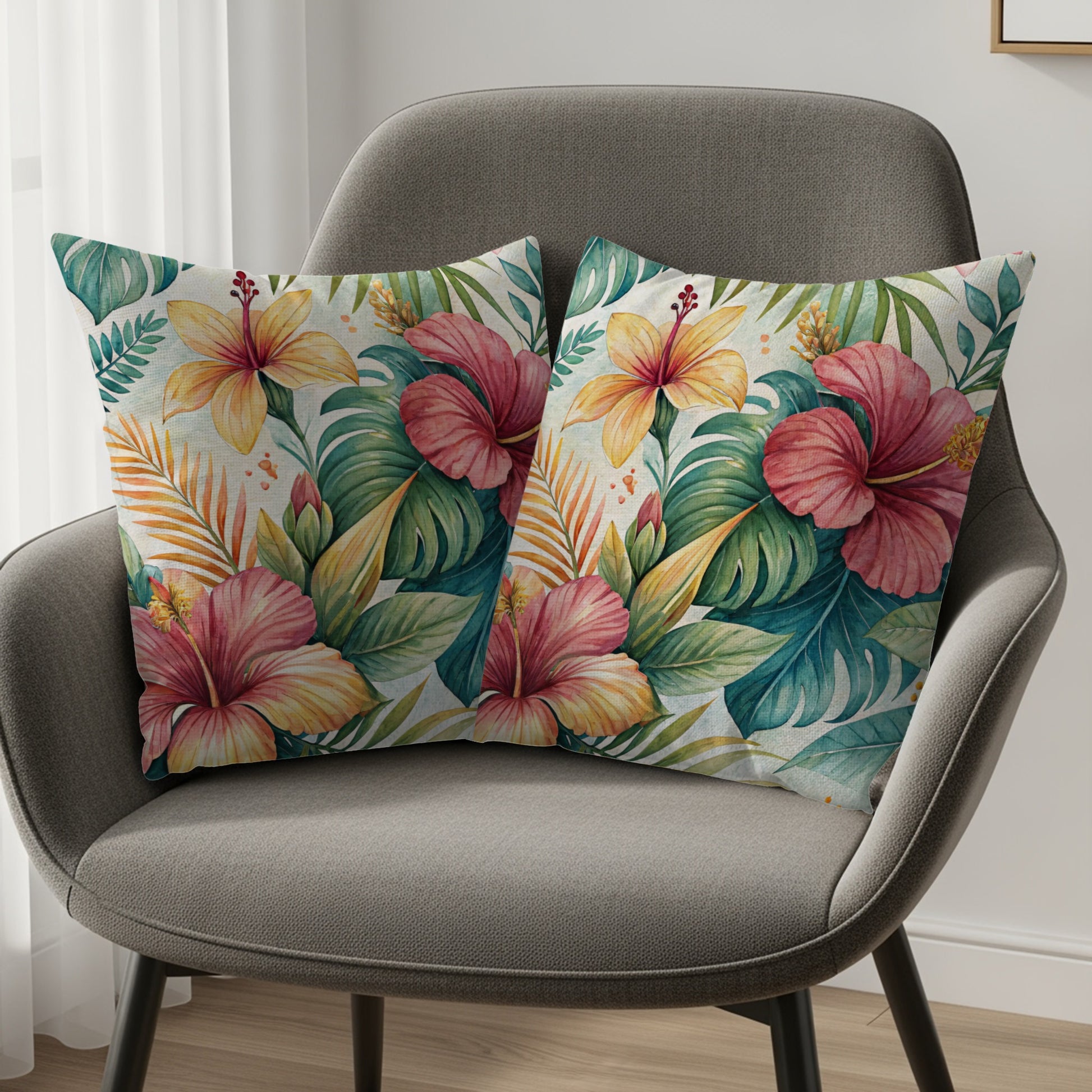 Tropical Watercolor Flower Pattern Design Pillows & Pillow Cases - Walk Greener