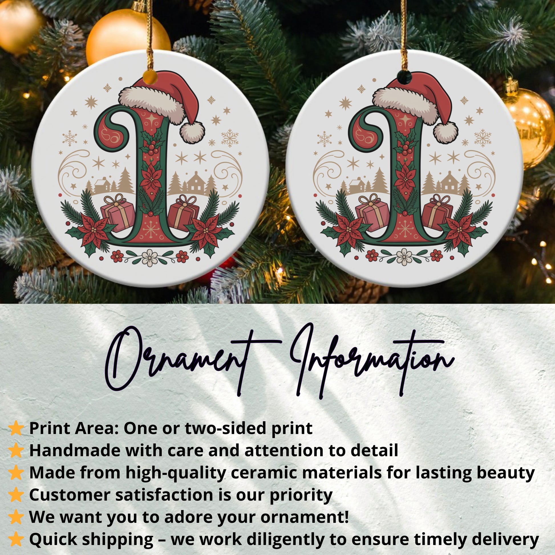 Christmas Themed Monogram Ornament Holiday product type