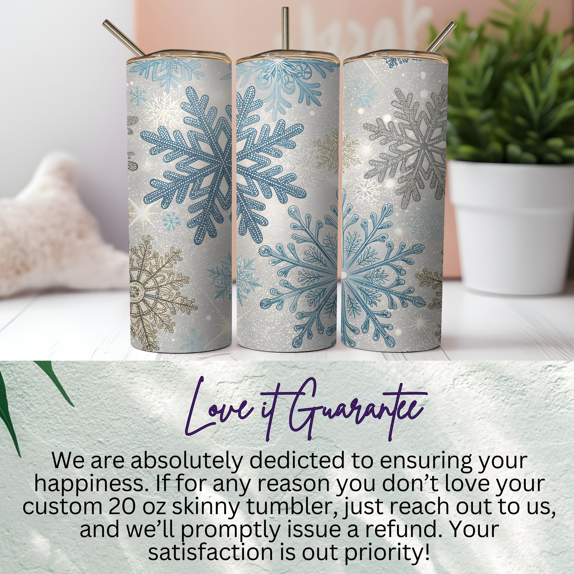 Custom 20 oz Skinny Tumbler with Snowflake Design