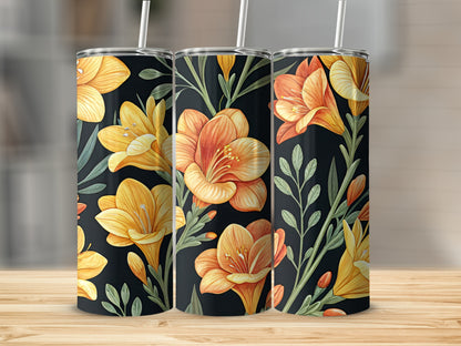 Elegant Black Tumbler with Yellow Floral Design