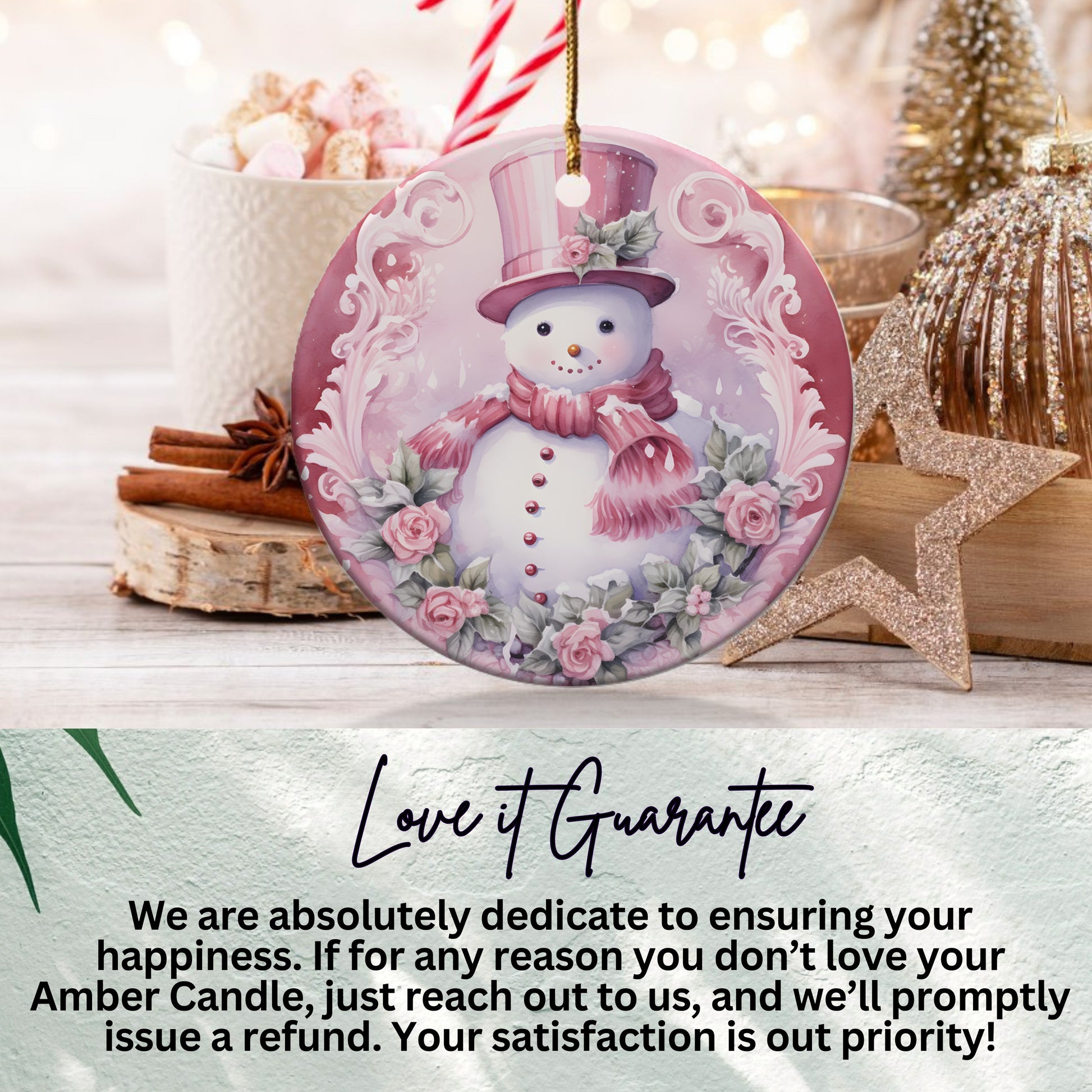 Pink Snowman Christmas Ornament Decoration product type