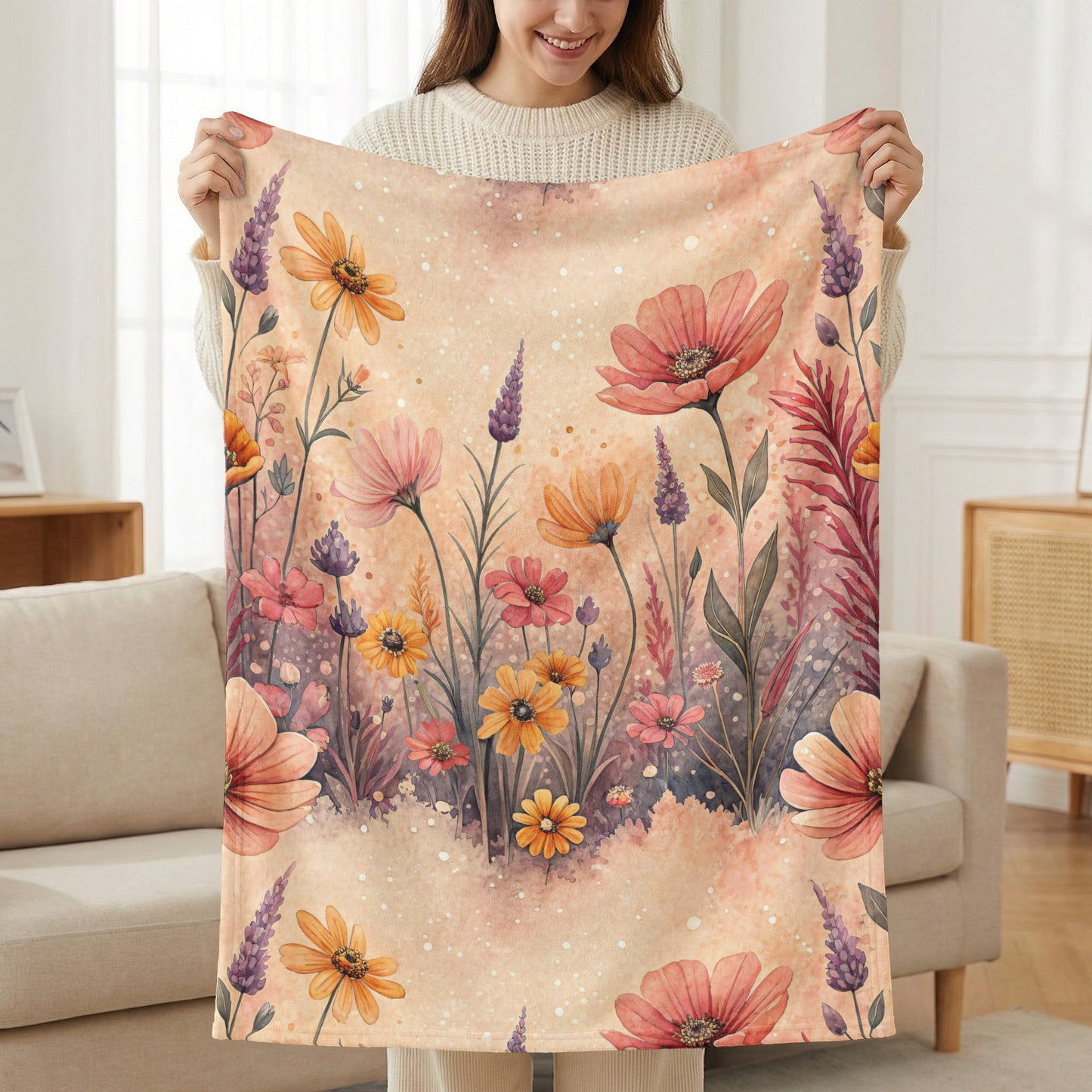 Botanical Garden Colorful Floral Design Velveteen Plush Blankets - Walk Greener