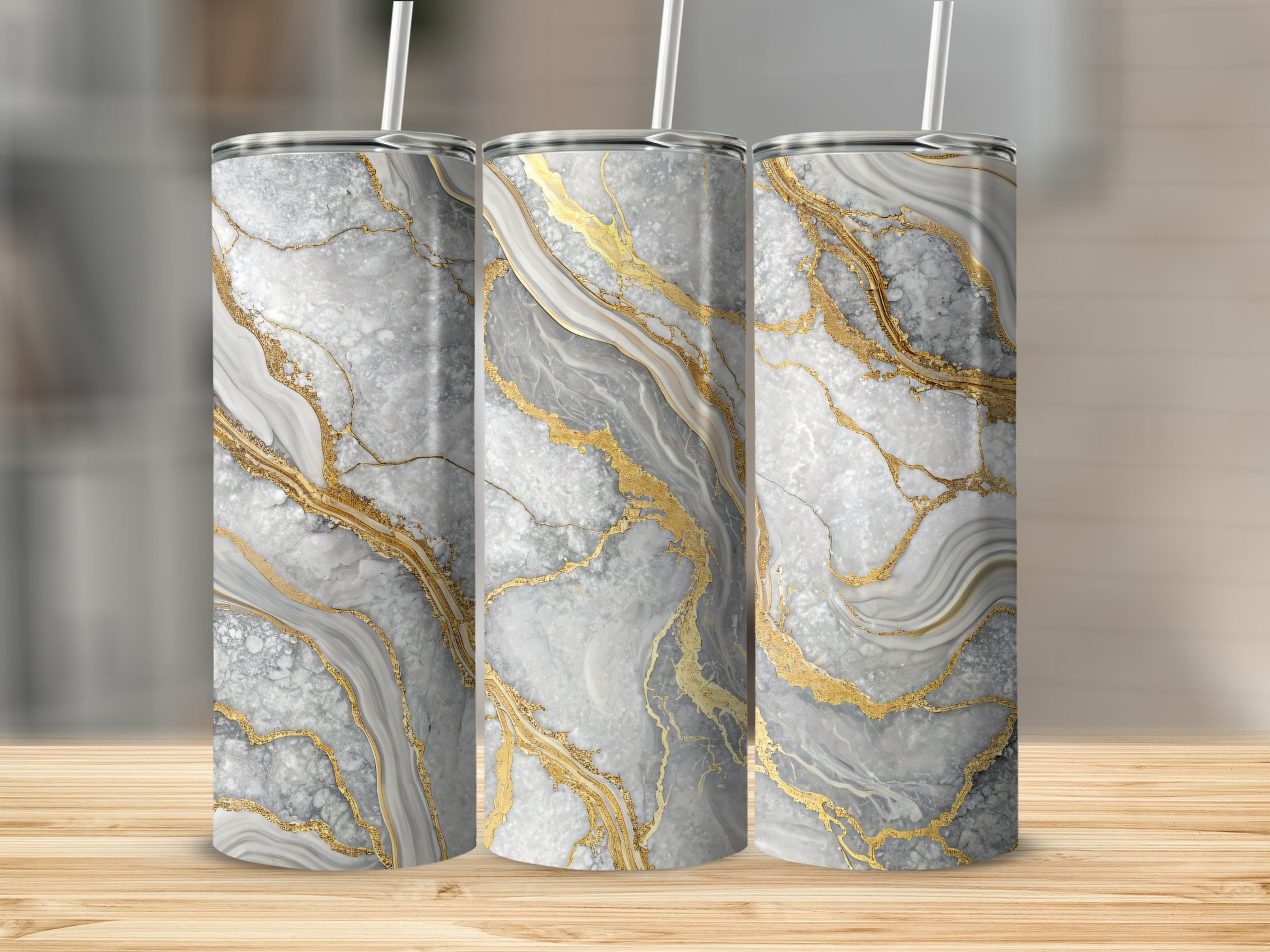 Elegant Gold and Gray Marble Design Tumbler Product