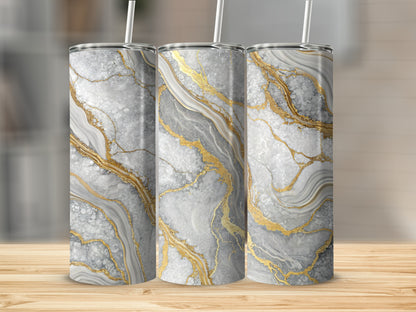 Elegant Gold and Gray Marble Design Tumbler Product