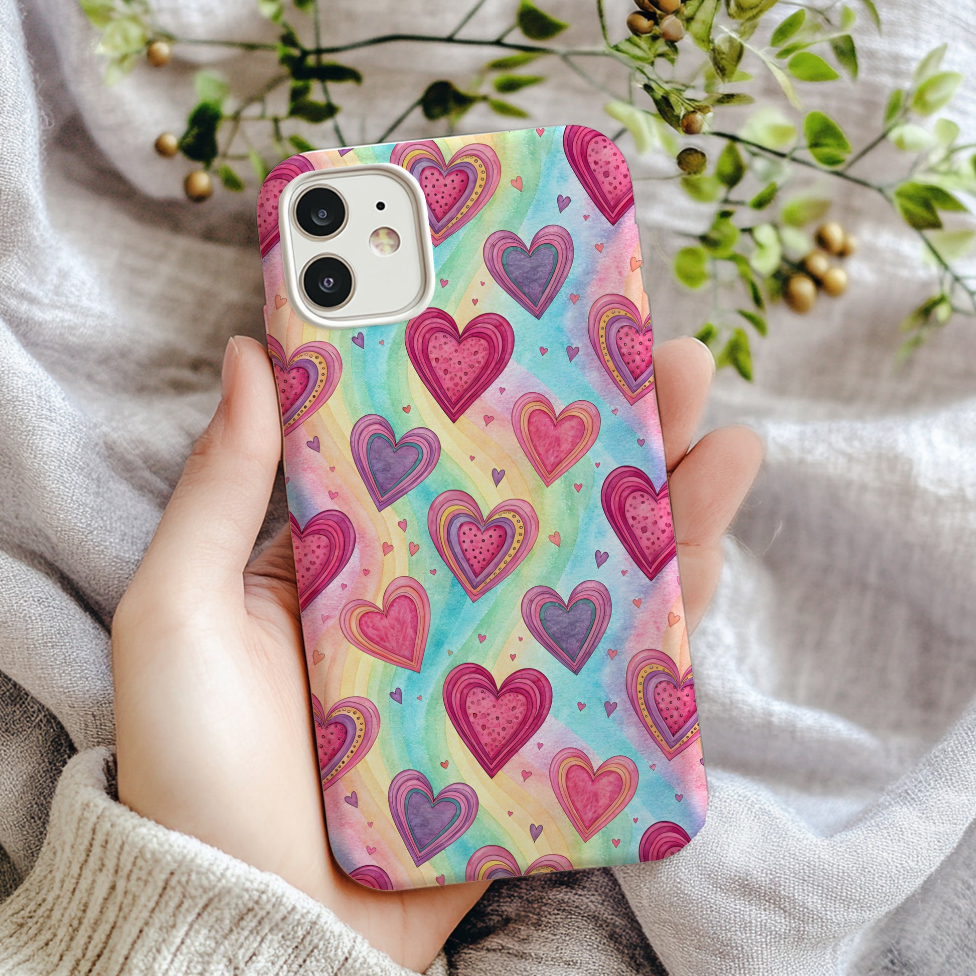 Rainbow Hearts with Custom Name Art Custom Phone Case - Walk Greener