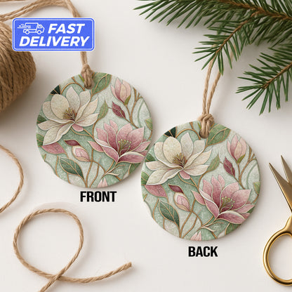 Elegant Double-Sided Floral Round Christmas Ornament