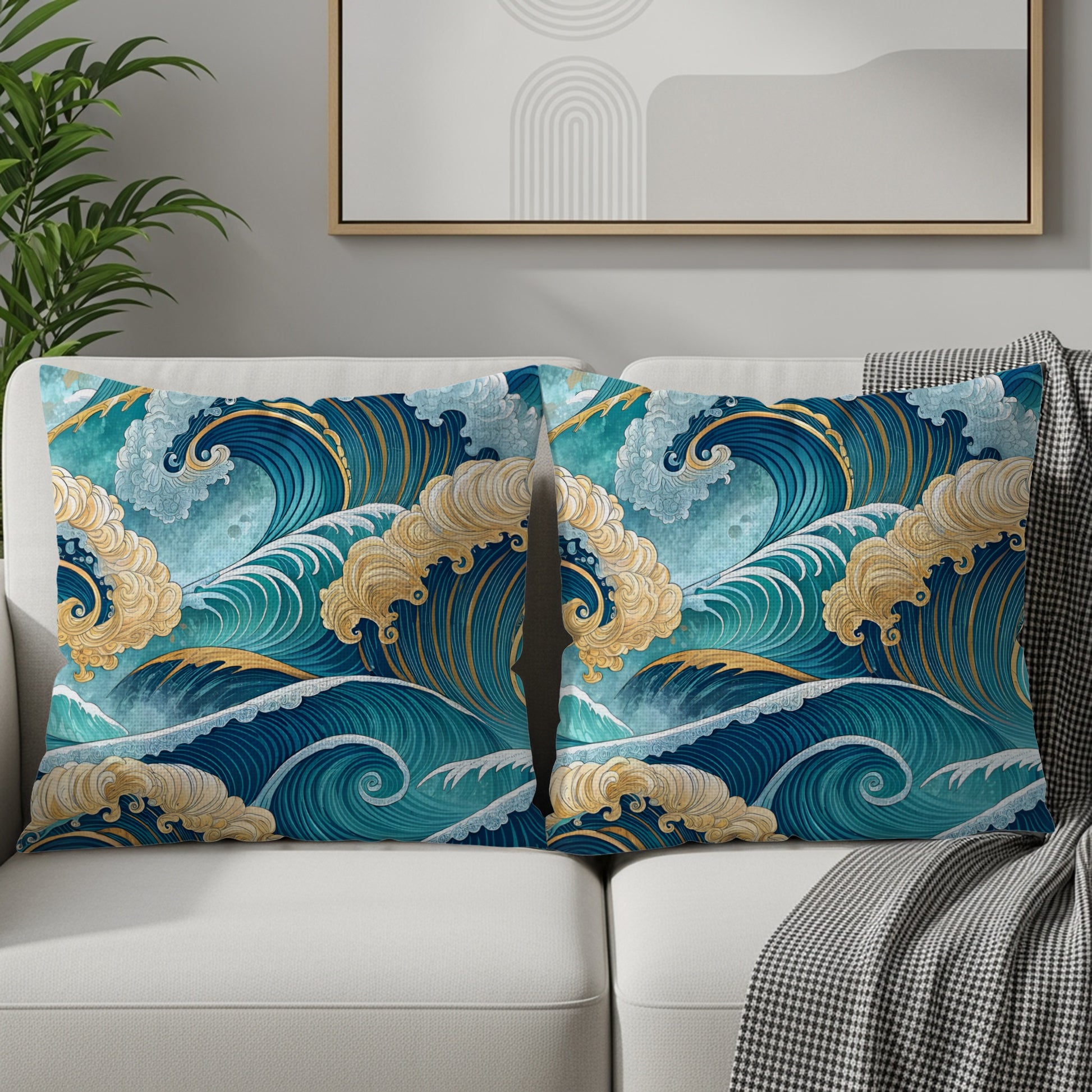 Artistic Ocean Wave Pattern Throw Pillow Product