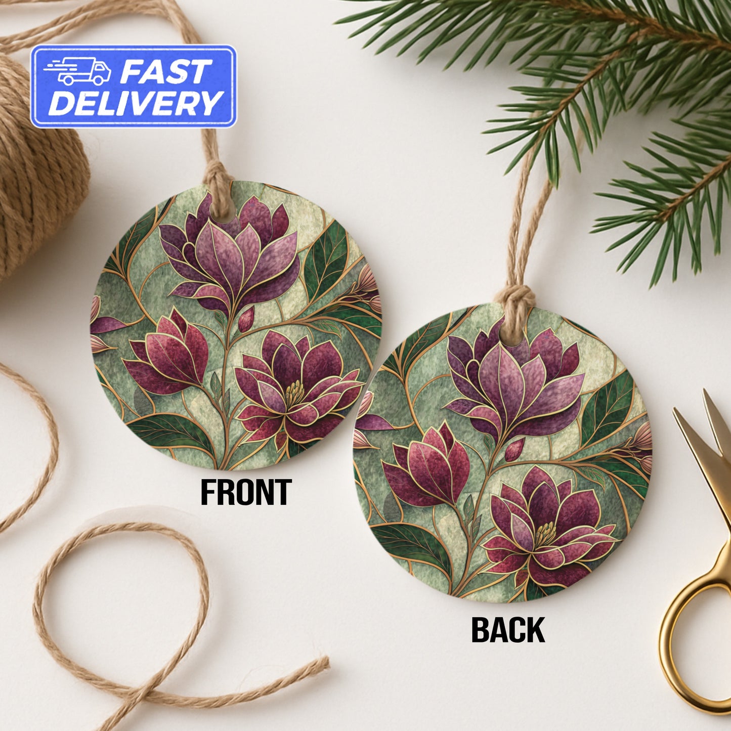 Botanical Floral Design Double-Sided Hanging Ornament