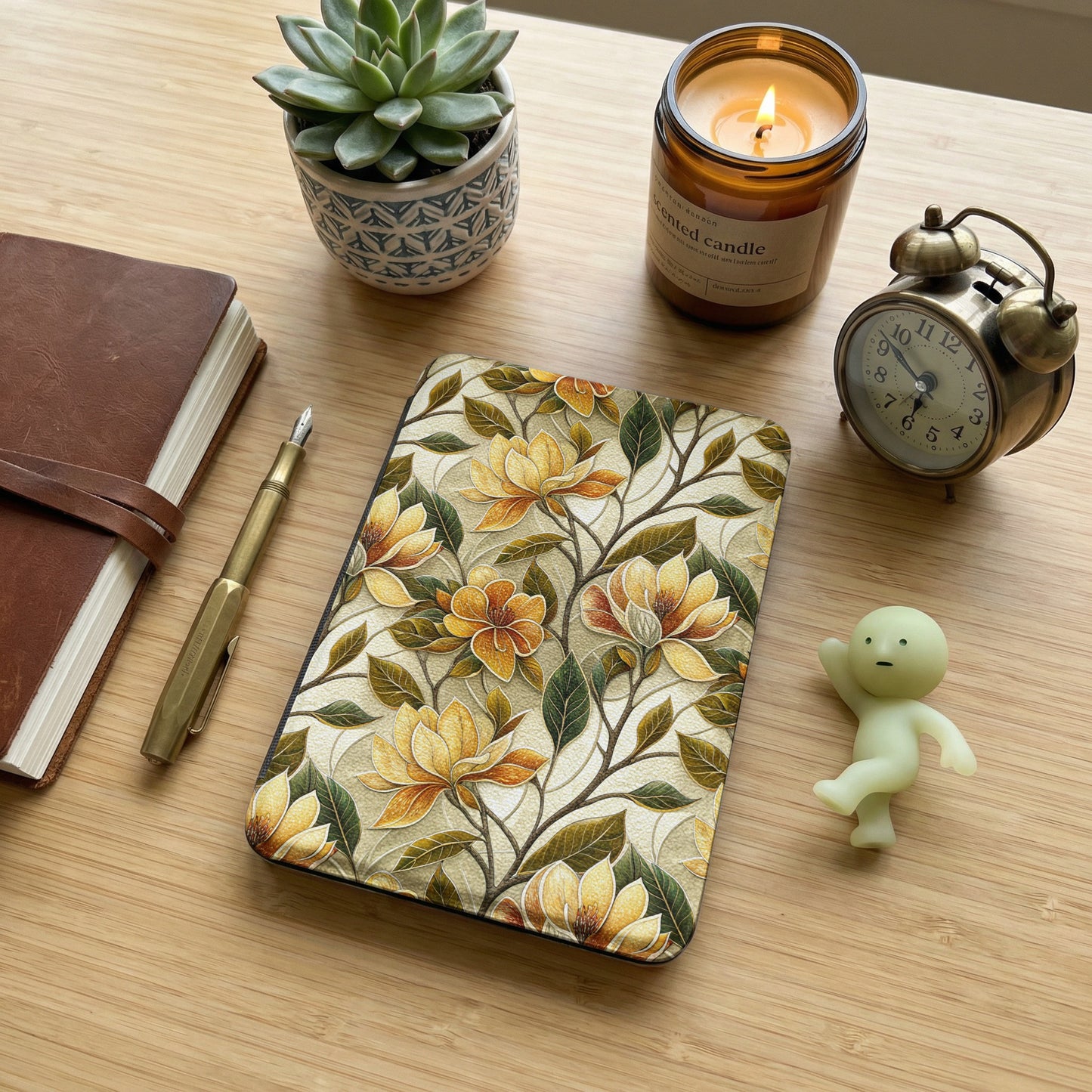 Floral Yellow Pattern Kindle Case Cover for E-reader
