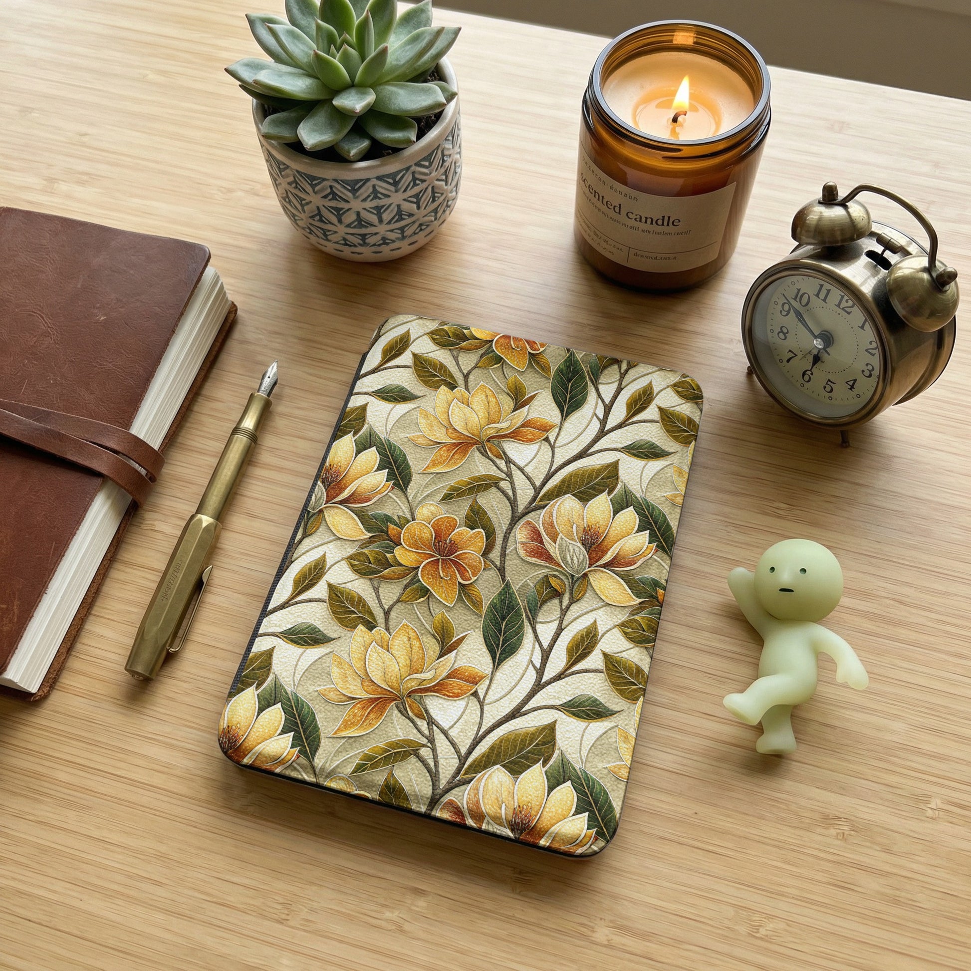 Floral Yellow Pattern Kindle Case Cover for E-reader