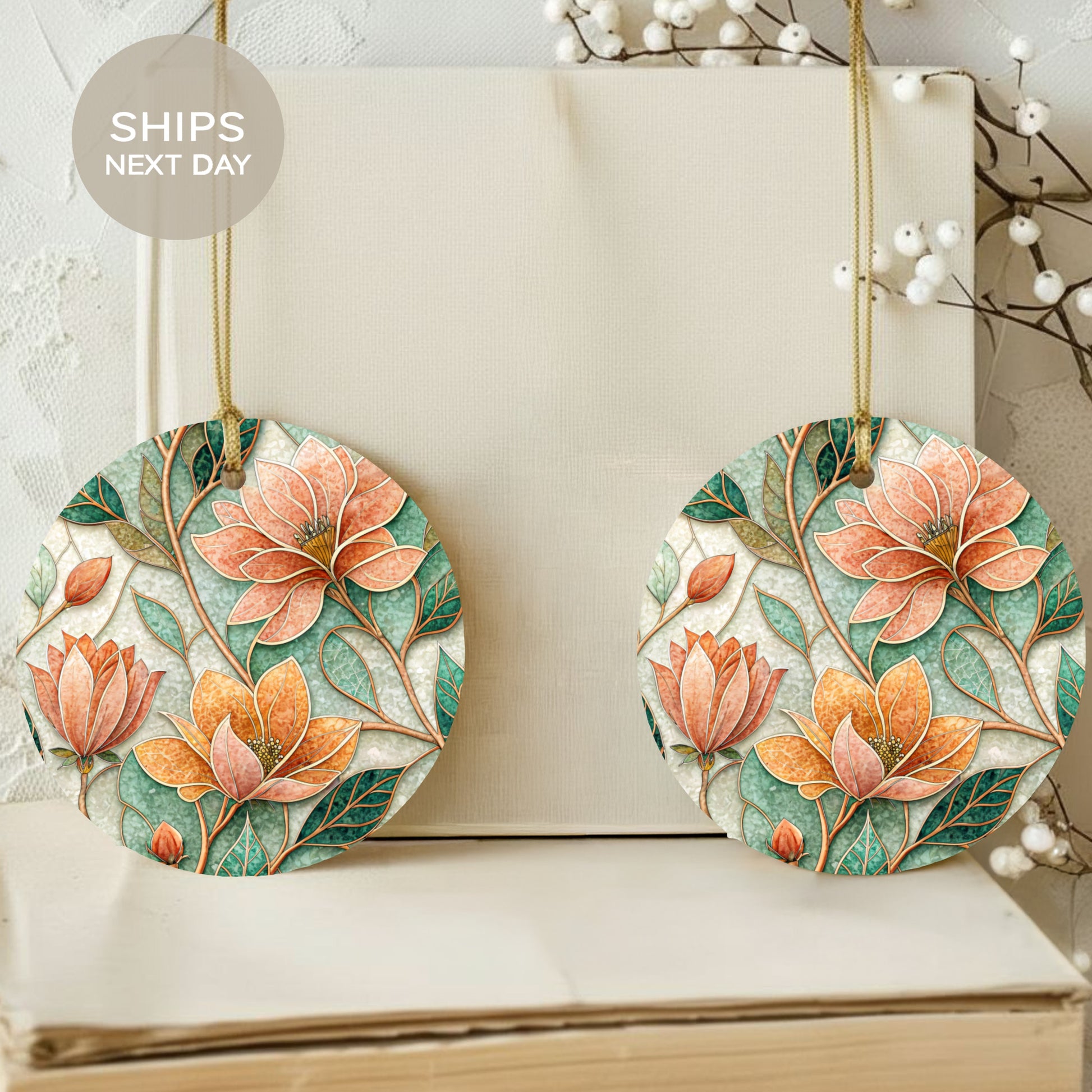 Floral Round Ornament with Next Day Shipping Option
