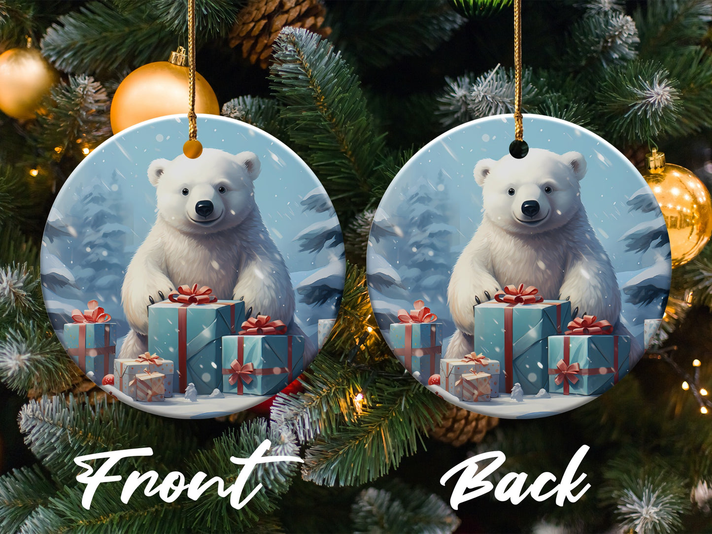 Polar Bear with Presents Christmas Ornament product type