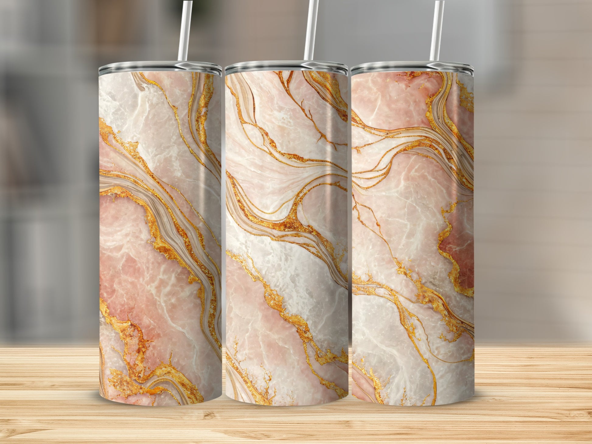 Elegant Pink and Gold Marble Design Tumbler Cups