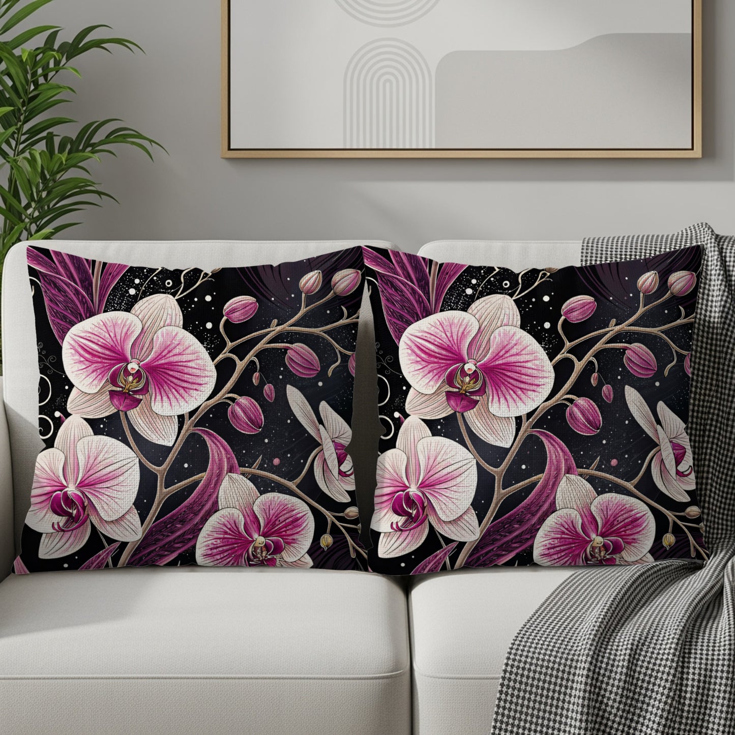 Elegant Orchid Print Throw Pillow Covers Floral Decor Pillow