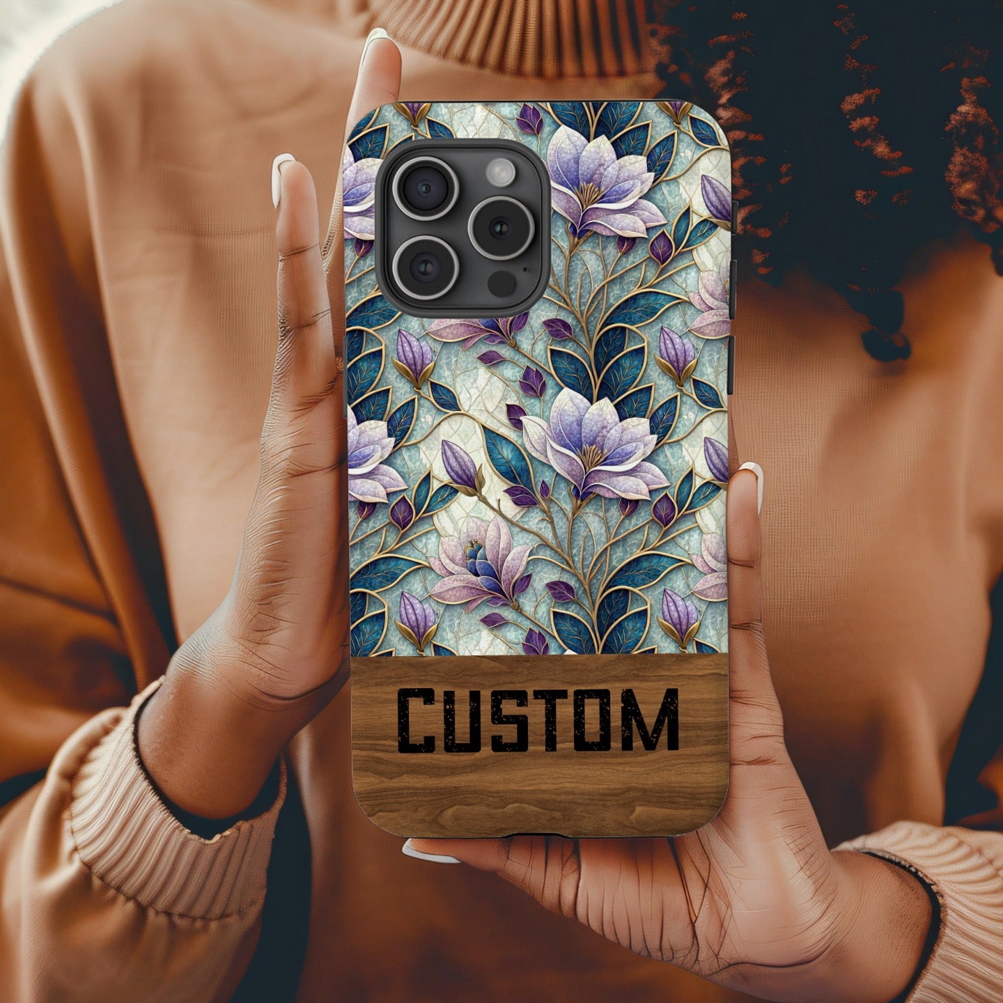 Custom Floral Design Phone Case with Purple Flowers