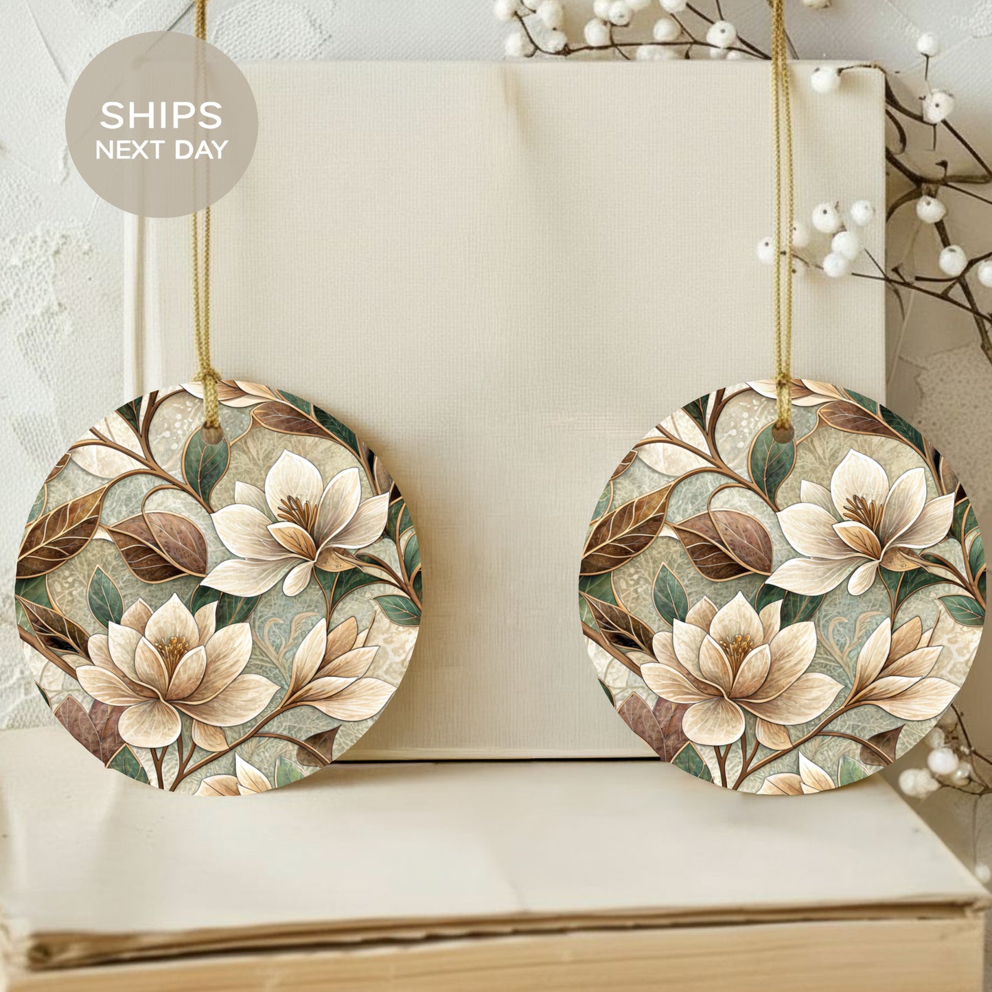 Floral Botanical Pattern Round Hanging Ornament