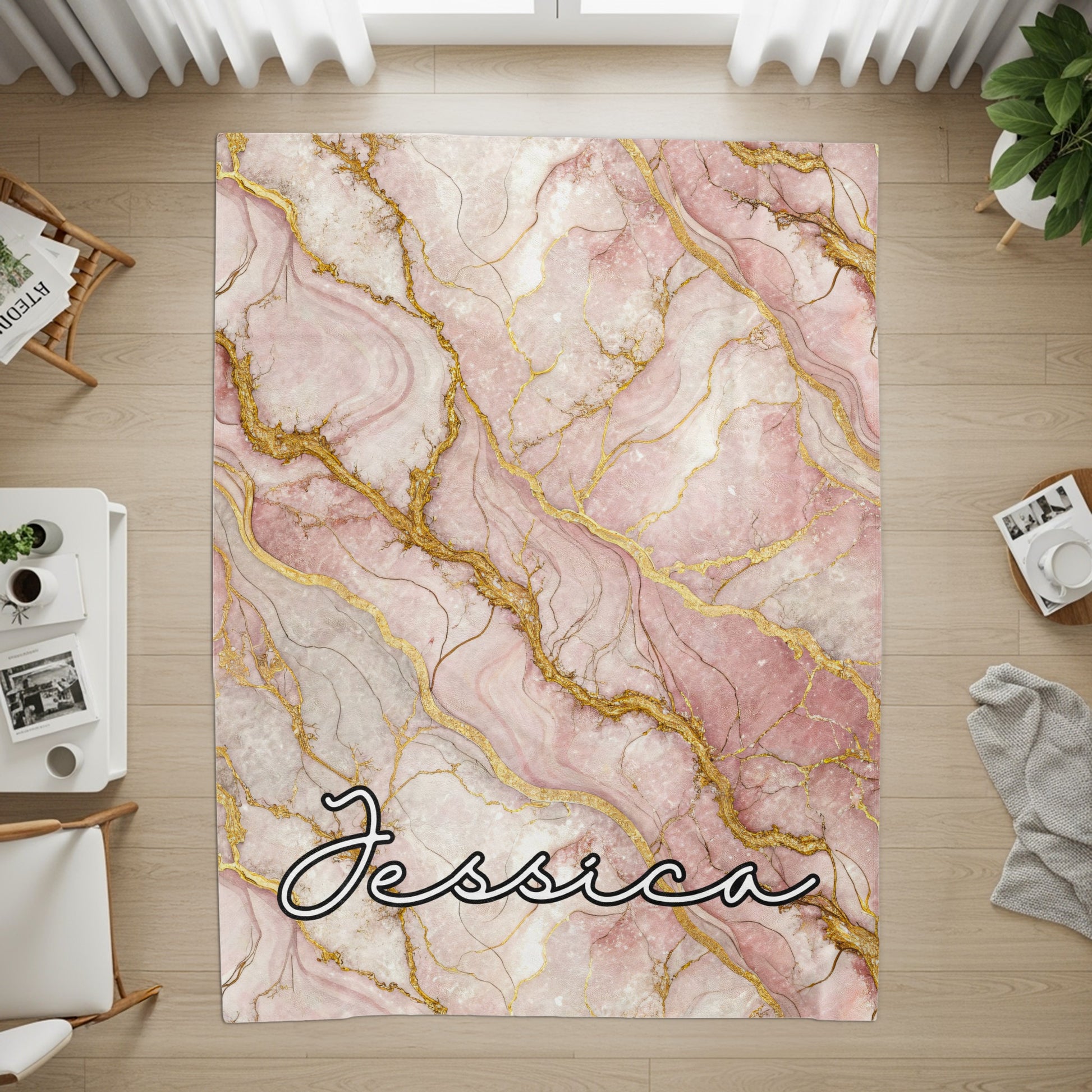 Personalized Pink Marble Design Custom Name Jessica Rug