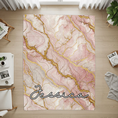 Personalized Pink Marble Design Custom Name Jessica Rug
