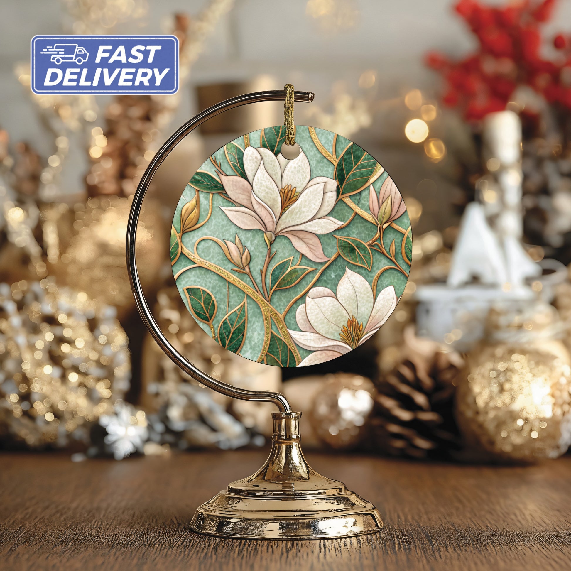 Beautiful Floral Design Round Home Decor Ornament