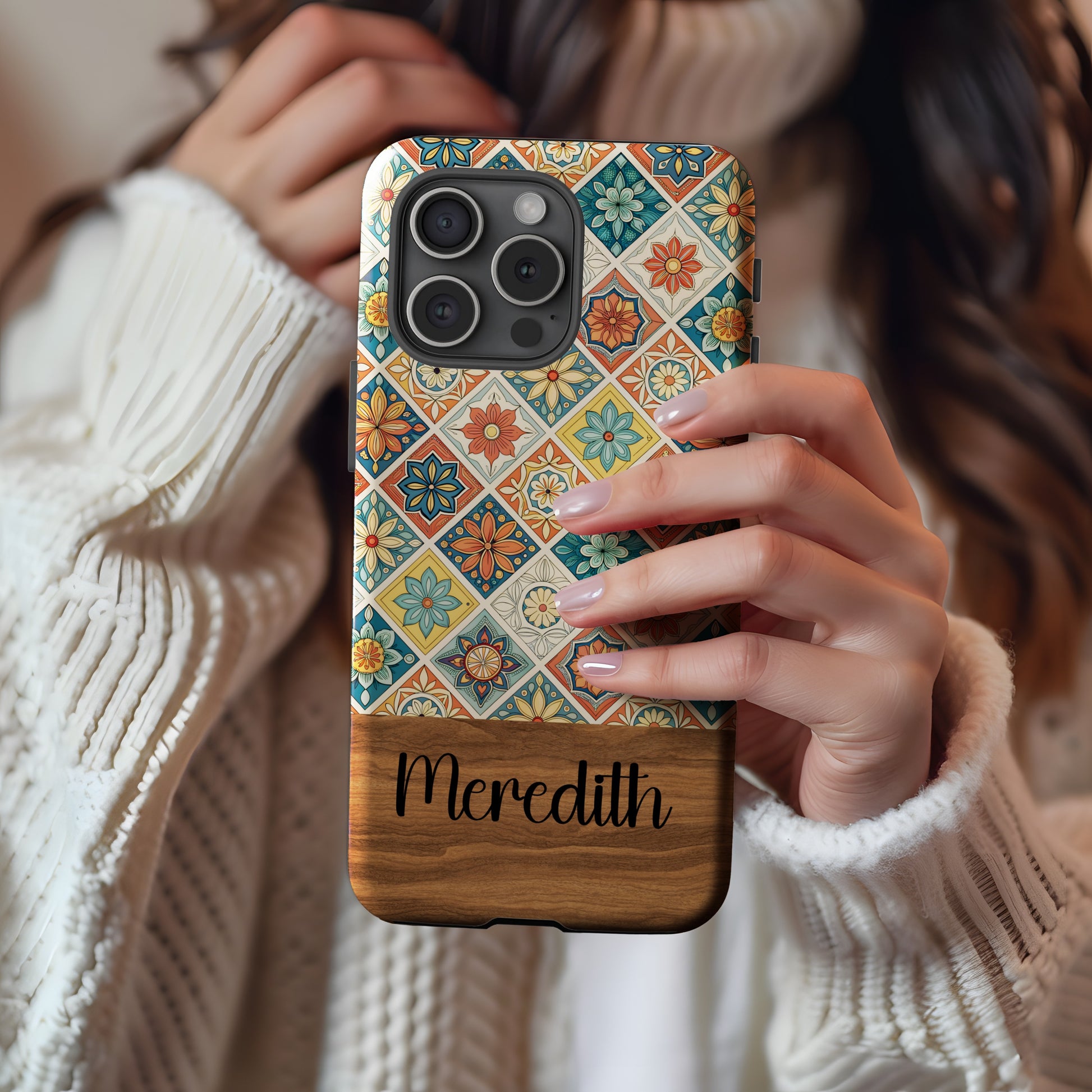 Personalized Floral Tile Pattern Phone Case Meredith