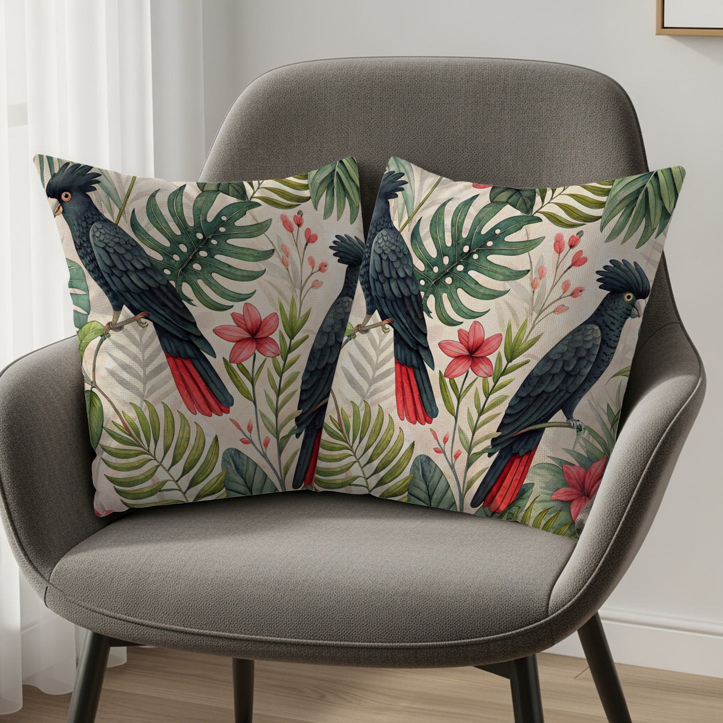 Exotic Parrot and Tropical Leaves Decorative Pillow Cover