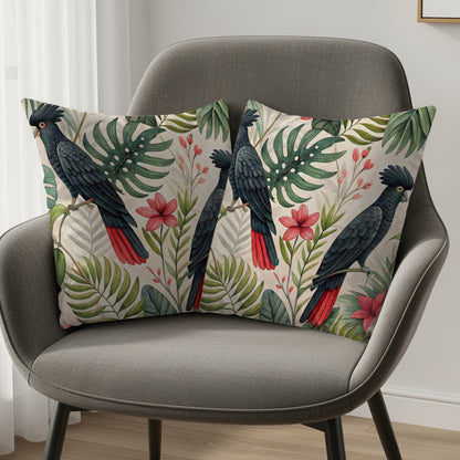 Exotic Parrot and Tropical Leaves Decorative Pillow Cover