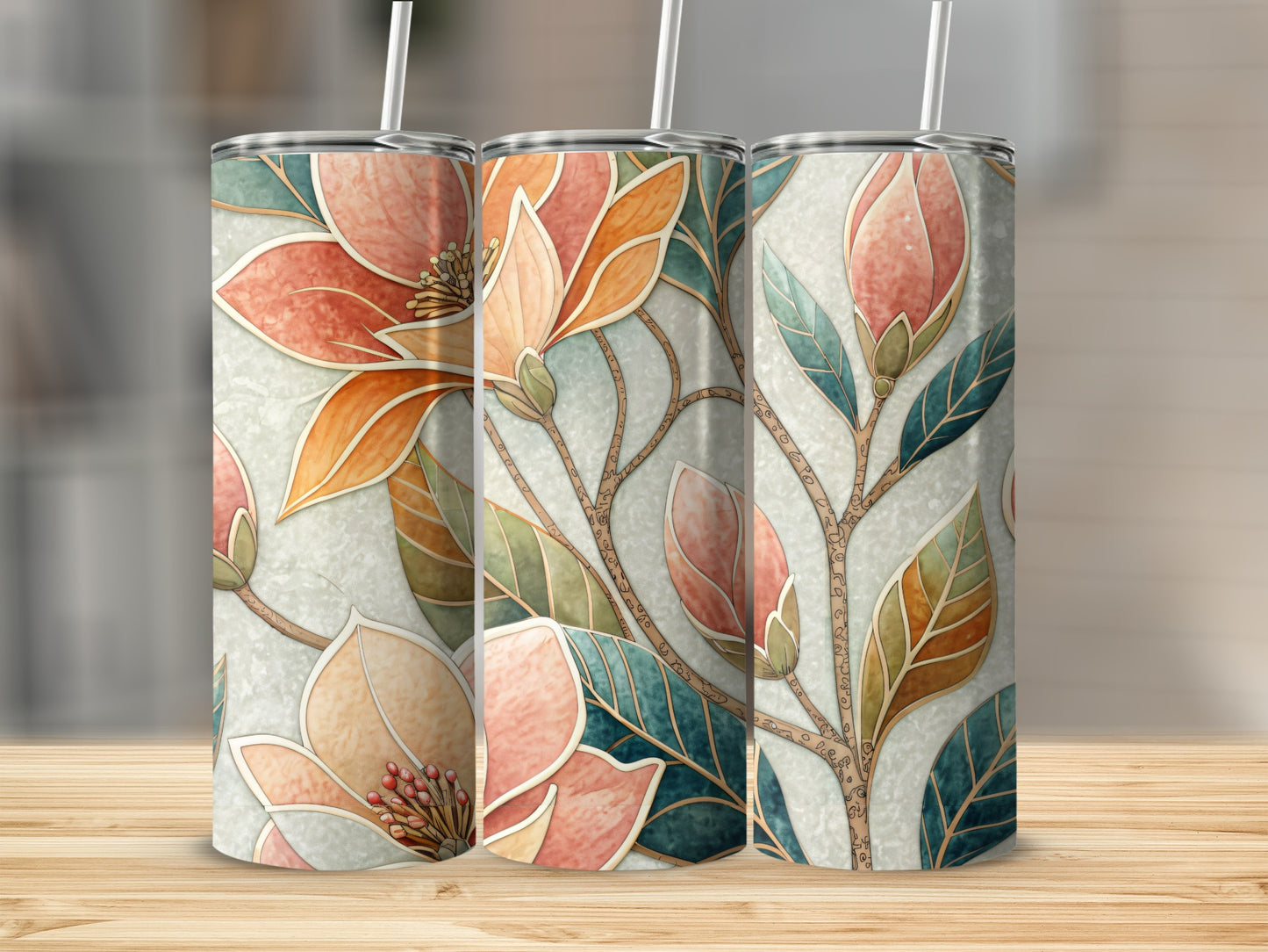 Peach Blossom Floral Design 20 oz Skinny Tumbler - Walk Greener