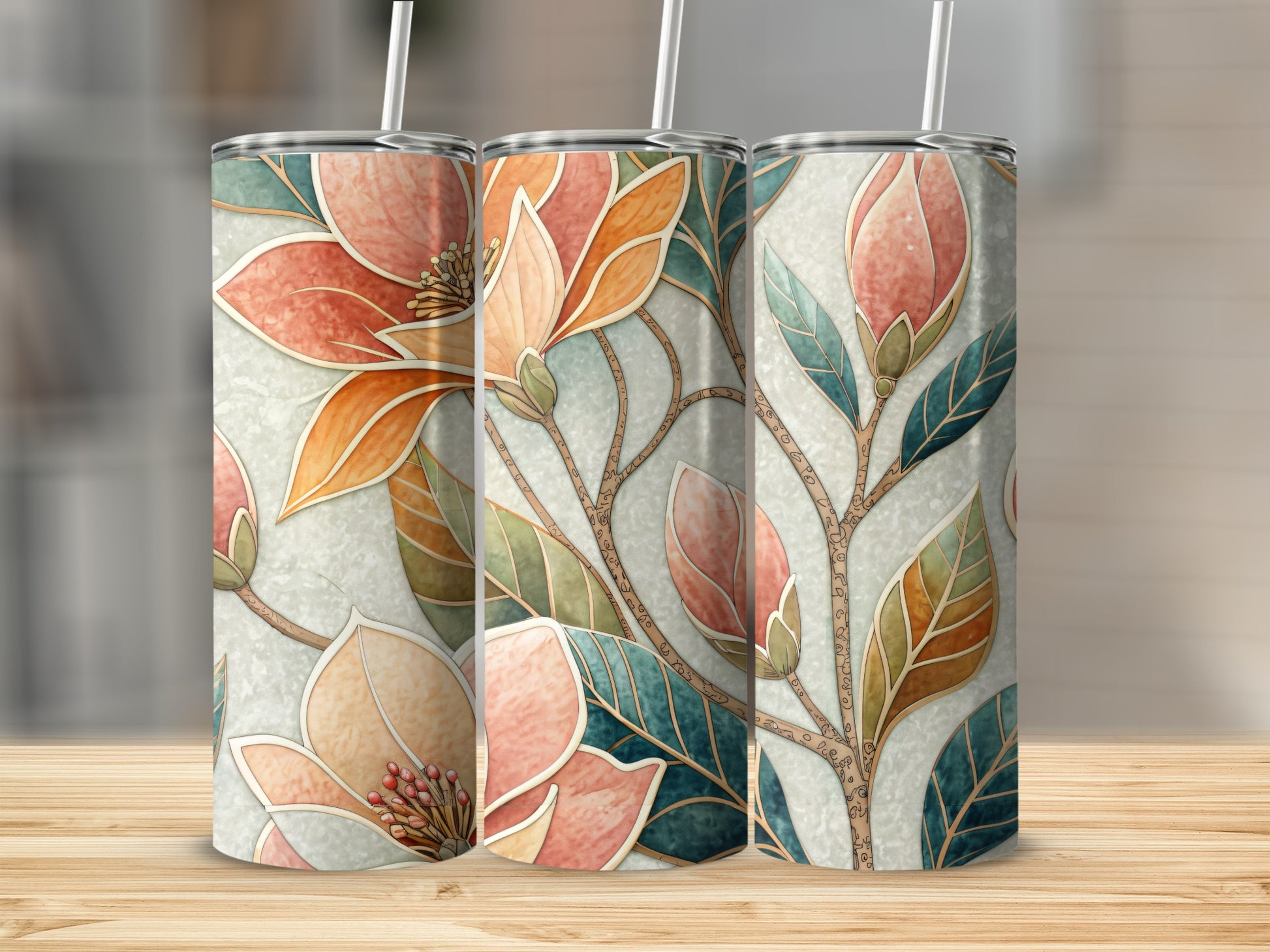 Peach Blossom Floral Design 20 oz Skinny Tumbler - Walk Greener