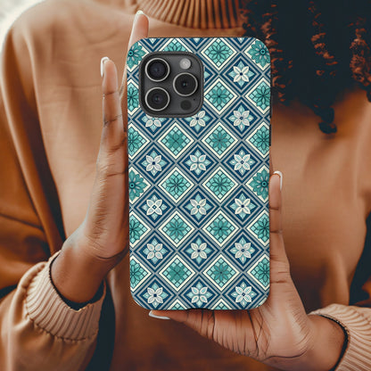 Geometric Floral Design Blue Phone Case