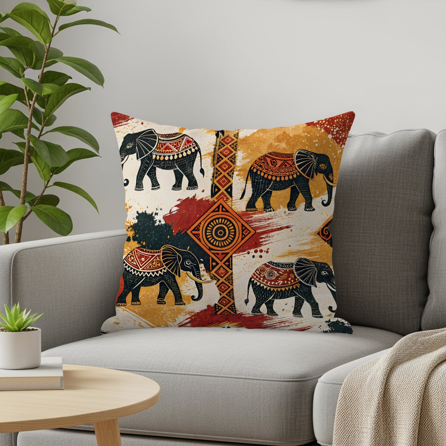 Elephant Themed Throw Pillow with Artistic Design Decor