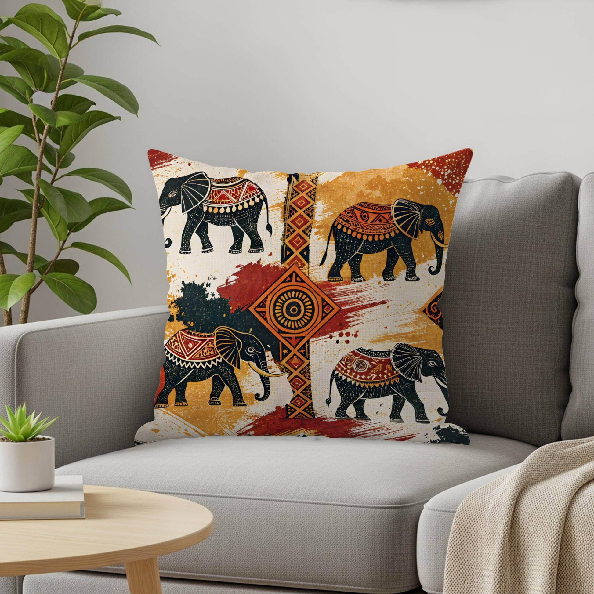 Elephant Themed Throw Pillow with Artistic Design Decor
