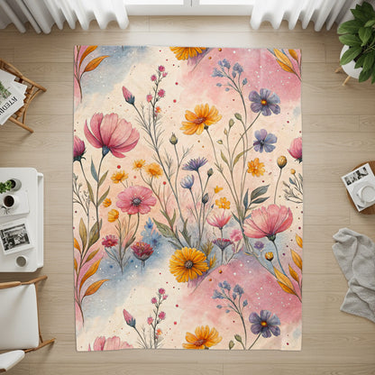 Watercolor Meadow Flowers on Light Background Velveteen Plush Blankets - Walk Greener