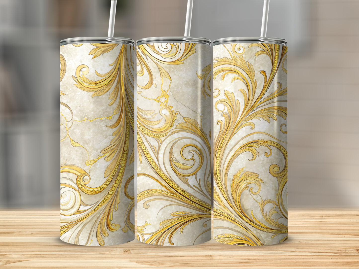 Exquisite Gold Swirl Design Tumbler Product