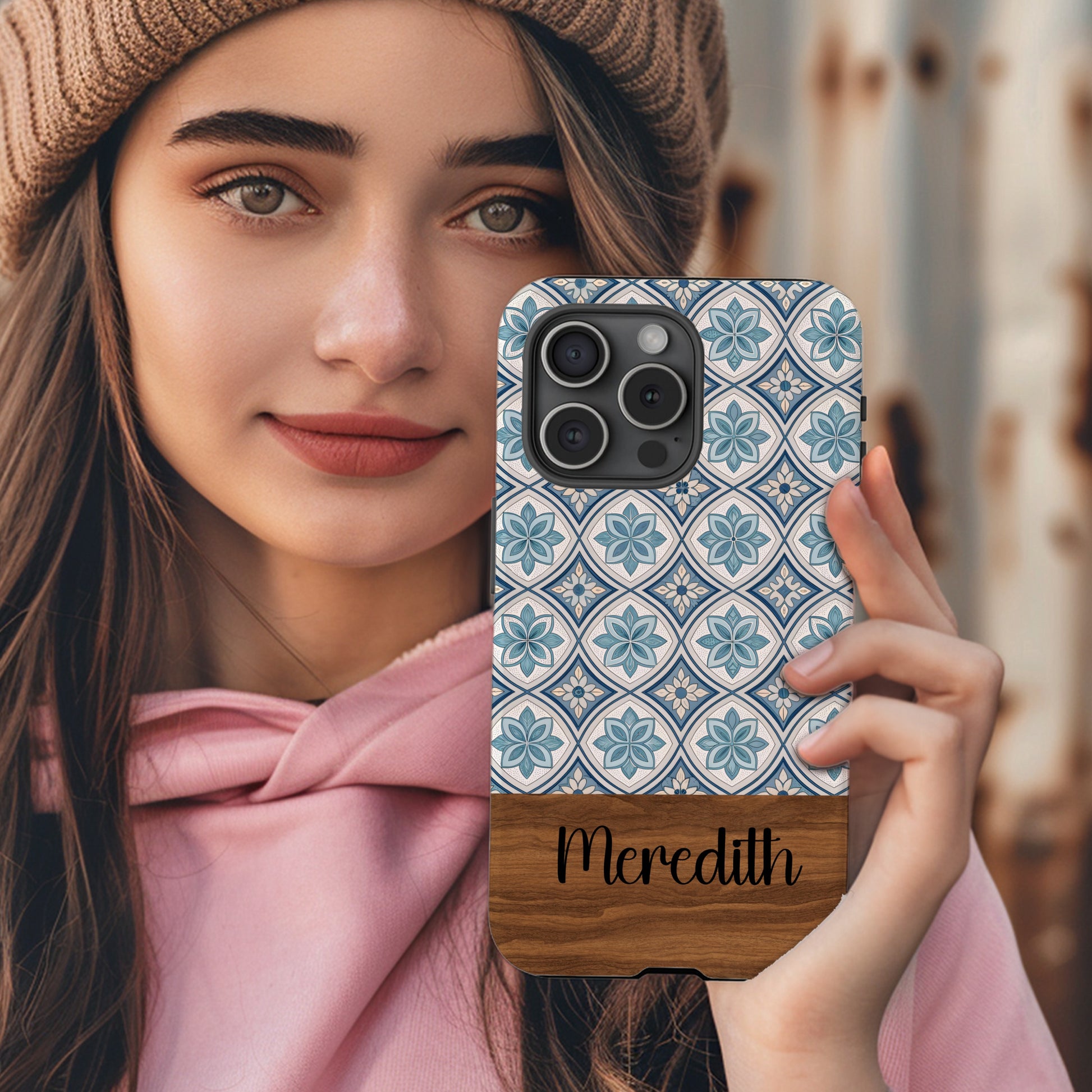 Personalized Blue Floral Pattern Custom Name Phone Case
