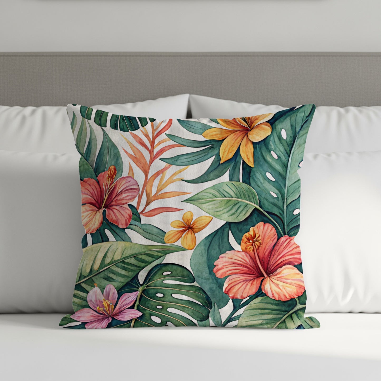 Tropical Watercolor Pattern With Hibiscus Pillows & Pillow Cases - Walk Greener