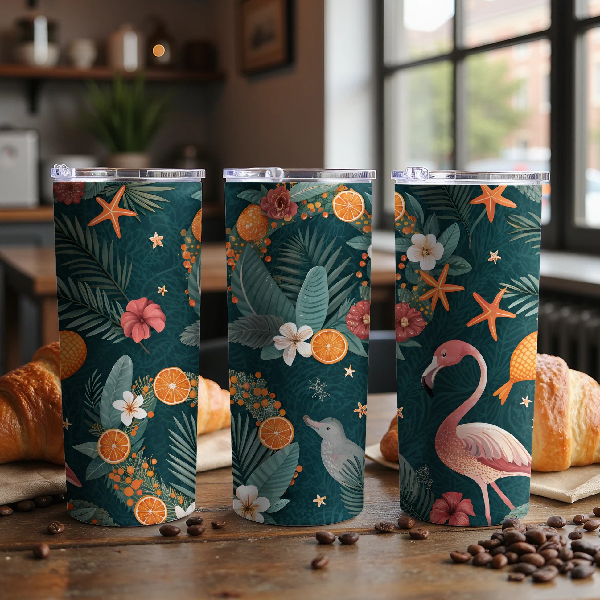 Tropical Flamingo and Floral Art Insulated Tumbler
