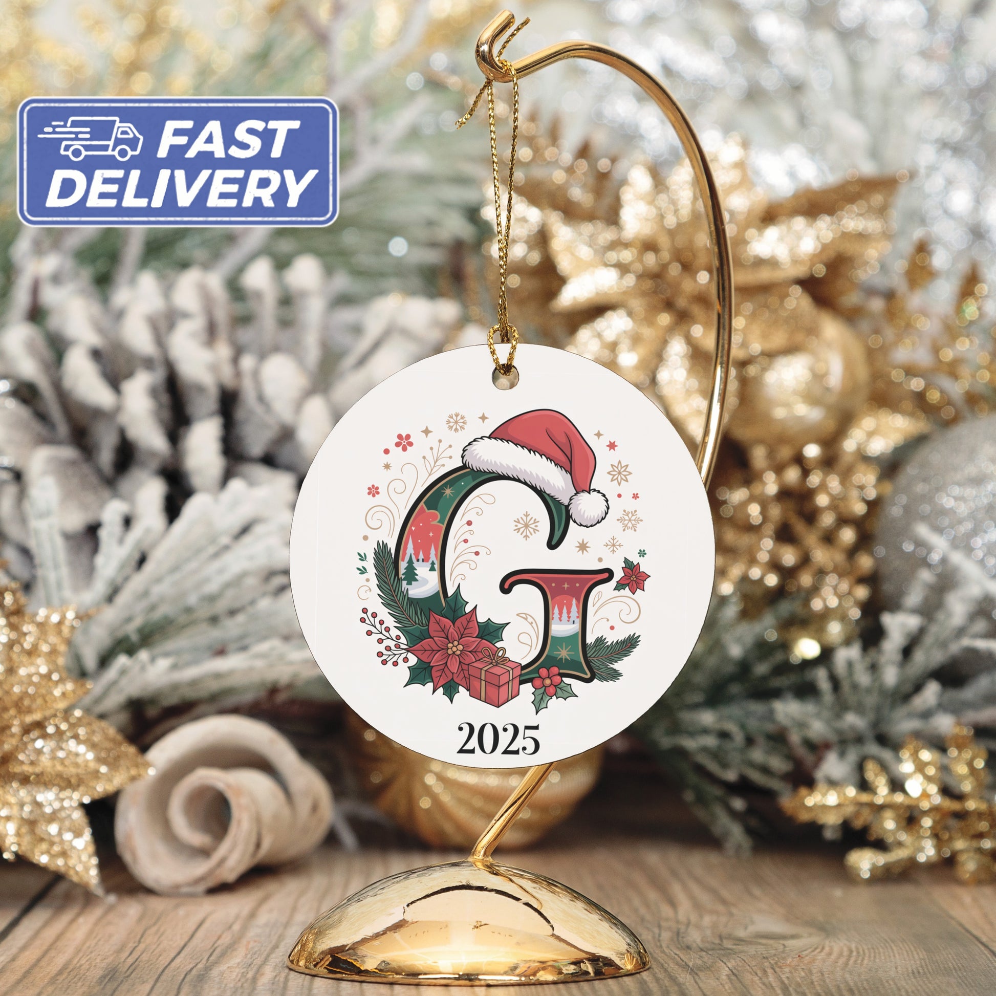 Custom Christmas 2025 Initial Ornament Festive Decor product