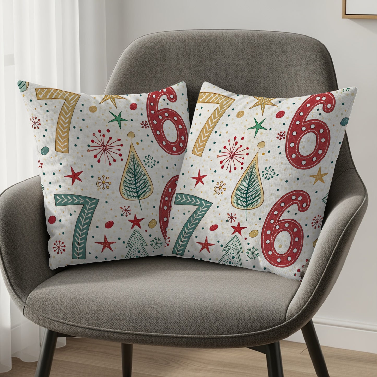 Holiday Season Six and Seven Patterned Christmas Tree Throw Pillows - Walk Greener