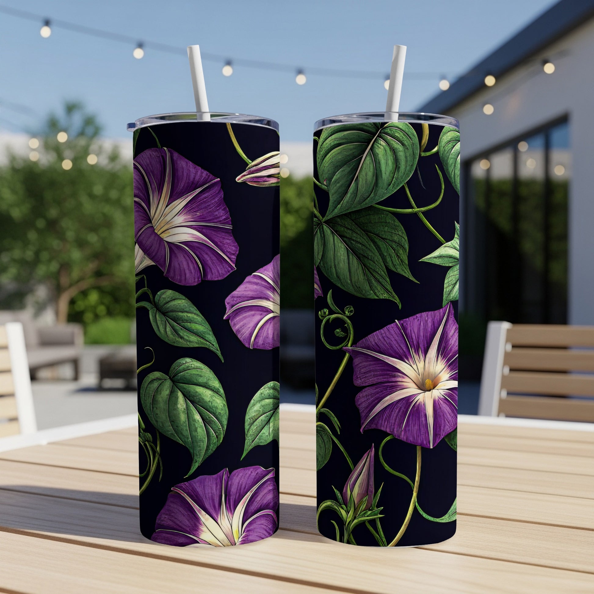 Morning Glory Floral Pattern On A Dark Background Tumblers - Walk Greener