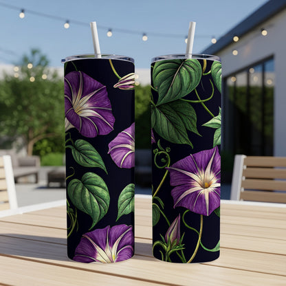 Morning Glory Floral Pattern On A Dark Background Tumblers - Walk Greener